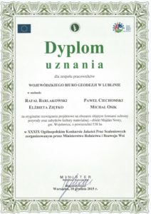 Dyplom uznania dla WBG w Lublinie.