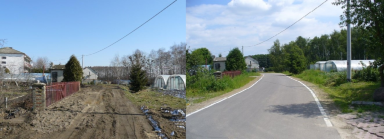 Zdjęcie drogi gminnej przed i po modernizacji