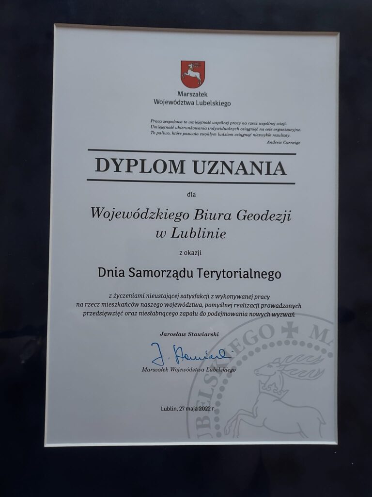 Dyplom uznania dla WBG w Lublinie