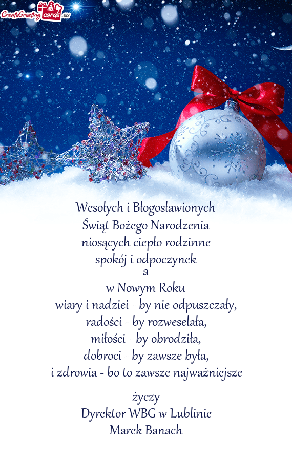 Życzenia Świąteczne Dyrektora WBG w Lublinie
